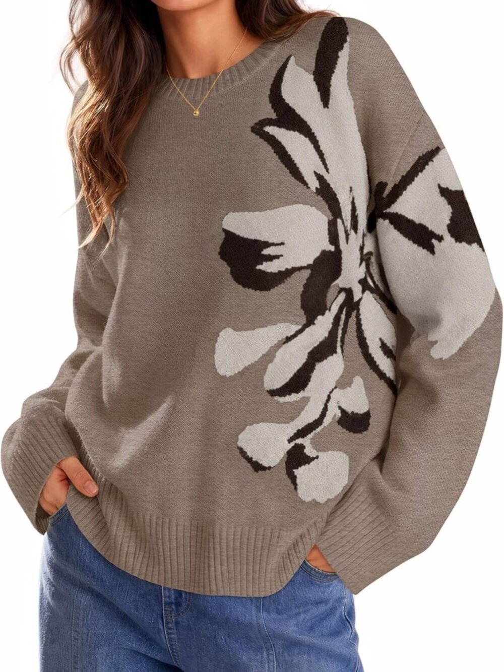 Cozy Floral Oversized Sweater for Women | Fall Pullover Top 2026 Fashion